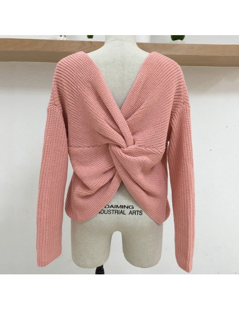 Pullovers Sexy Backless Sweaters Pullovers Women 2018 Autumn Winter Tops V Neck Sweaters Jumpers Femme Casual Knitted Cotton ...
