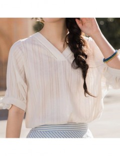 Blouses & Shirts 2019 Blouses V Neck Cotton Material Clothes Women Summer Loose Type Stripped Bow Knot Pullover Shirt - Pink ...