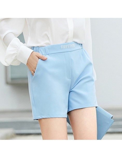 Shorts Women Minimalist Shorts 2019 Summer Solid High Elastic Waist Print Letter Female Short - Blue Shorts - 4F3981417180-2 ...