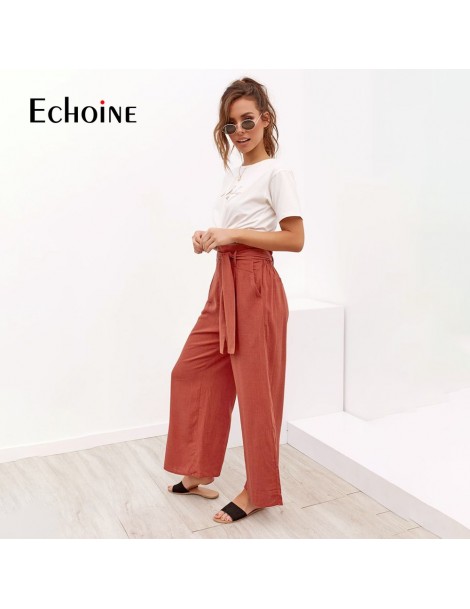 Pants & Capris Casual Cotton Linen women high waist wide leg pants summer autumn office band loose palazzo trousers female bl...