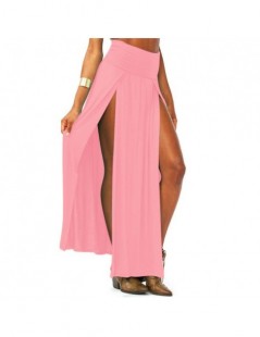 Skirts Womens High Waist Sexy Double Slit Front Open Knit Maxi Long Skirt Solid Color Pleated Irregular Hem Beach Bikini Cove...