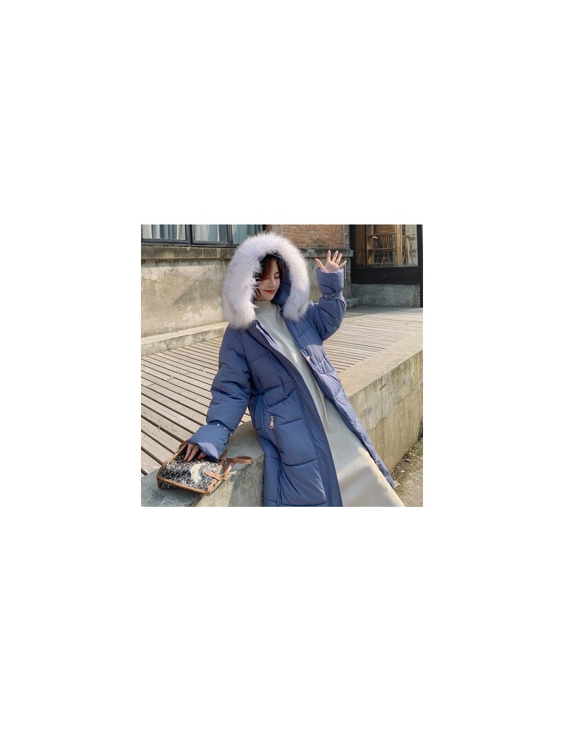 Parkas 2019 Big Fur Parkas Blue Down Jacket Plus Size Womens Parkas Thicken Outerwear Hooded Winter Coat Female Jacket Cotton...