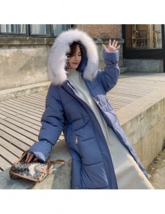 Parkas 2019 Big Fur Parkas Blue Down Jacket Plus Size Womens Parkas Thicken Outerwear Hooded Winter Coat Female Jacket Cotton...