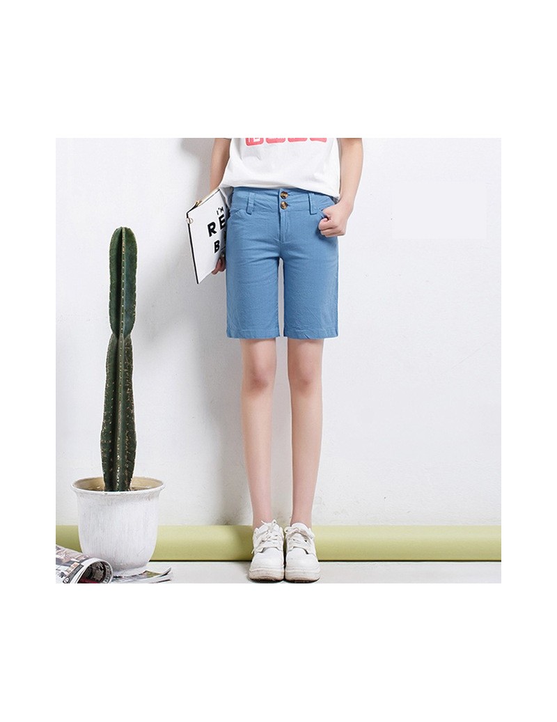 2019 Summer Female Candy Color Mid Waist Straight Cotton Linen Shorts Women Loose Slim Solid Regular Shorts Large Size S-XXL...