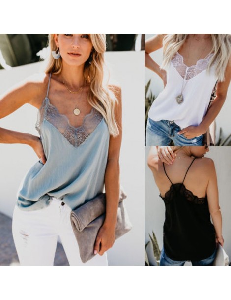 Tank Tops Women's Ladies Top 2018 New Fashion Women Casual Vest T-shirt Sleeveless V-neck Lace Patchwork Summer - White - 4D3...