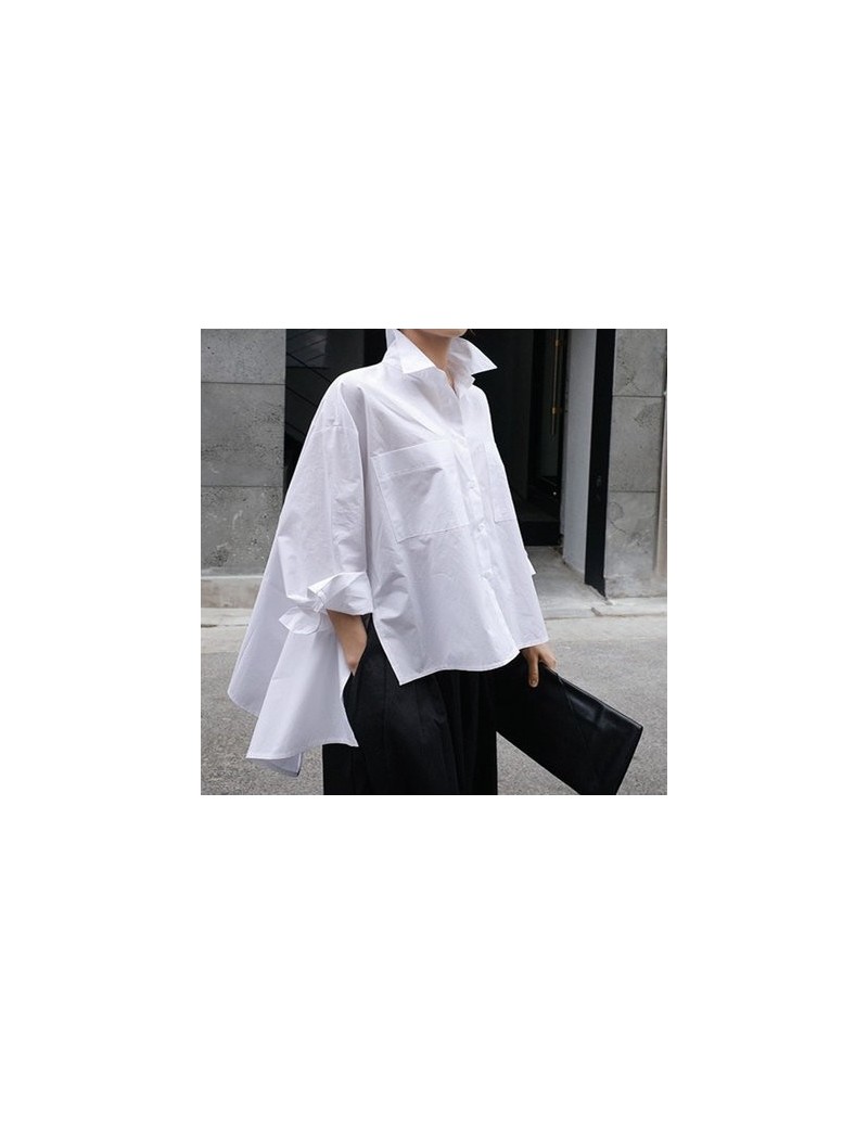 Blouses & Shirts 2019 new korean girl's summer shirt turn-down collar lantern sleeves single breasted cotton white blouse WG0...
