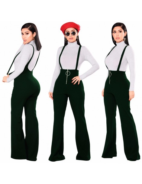 Jumpsuits 2018 Casual Spaghetti Strap Loose Women Jumpsuit Zippers Long Wide Leg Pants Ladies Romper Overall - army green - 4...