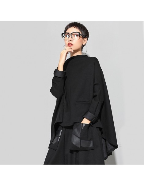 Hoodies & Sweatshirts 2019 New Spring Stand Collar Long Sleeve Black Loose Irregular Big Size Cloak Sweatshirt Women Fashion ...