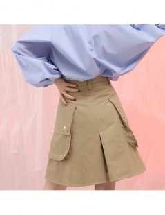 Shorts 2019 New Spring High Waist Kahki Layers Pocket Split Joint Loose Wide Leg Shorts Women Fashion Tide D148 - Khaki - 581...