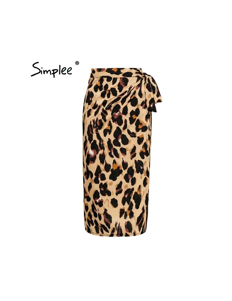 Sexy leopard print wrap women skirt Autumn split high waist satin pencil midi skirt Vintage bandage female winter skirt - Br...