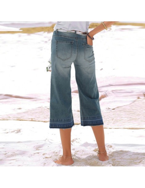 Jeans Women Casual Solid Loose Low Waist Straight Jeans Hot Pants Workout Waistband Beach Pants Knee-LengthBeach Jeans - Blue...