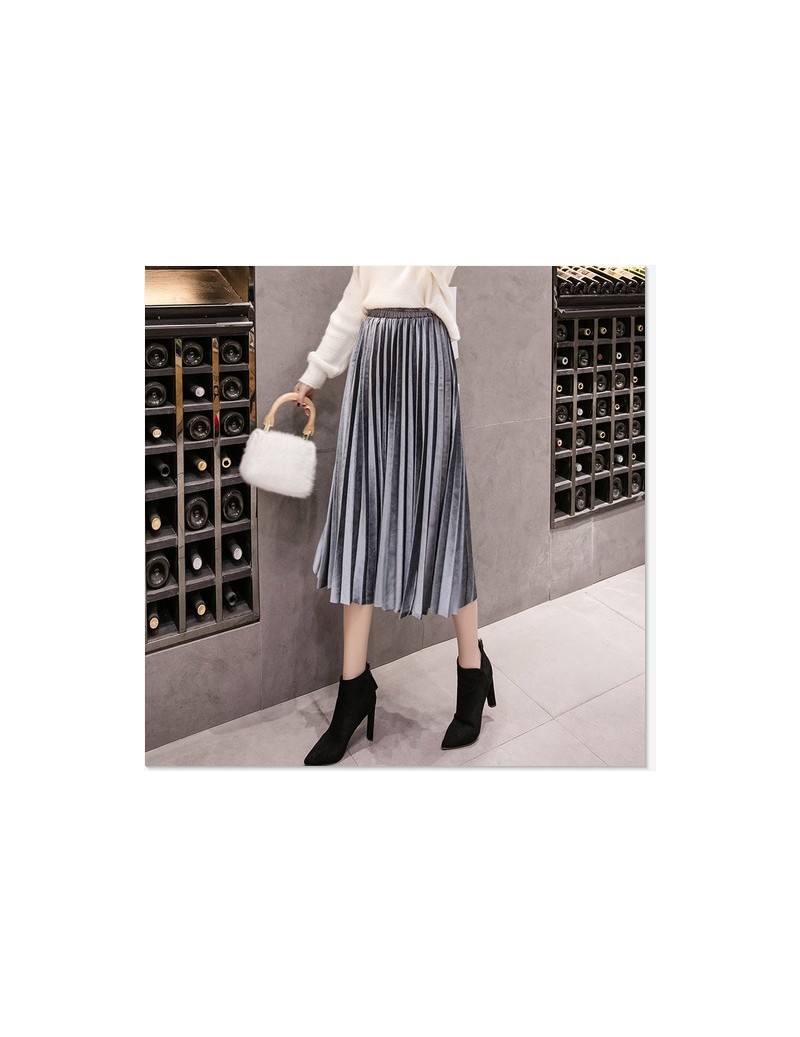 2018 Autumn Winter Velvet Skirt High Waisted Skinny Large Swing Long Pleated Skirts Metallic 18 Colors Plus Size 3XL Midi Sa...
