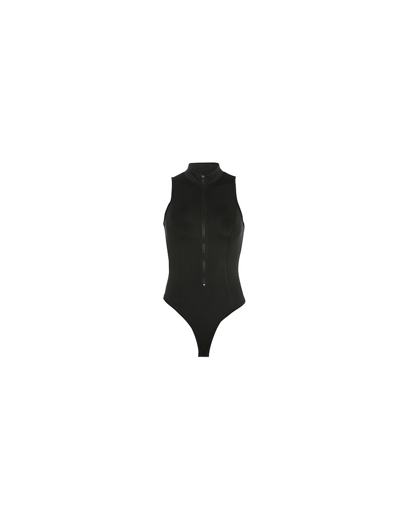 Casual Off Shoulder Middle Zipper Stand Collar Tank Bodysuit Black Women 2019 Summer Streetwear Open Crotch Bodysuit - Black...