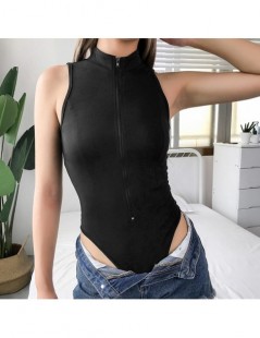 Bodysuits Casual Off Shoulder Middle Zipper Stand Collar Tank Bodysuit Black Women 2019 Summer Streetwear Open Crotch Bodysui...