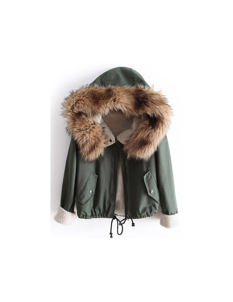 Winter/Spring Designer Fashion Women's Outwear Short Causal Solid Fur Hooded Warm Long Sleeve Drawstring Coat - green - 2B52...