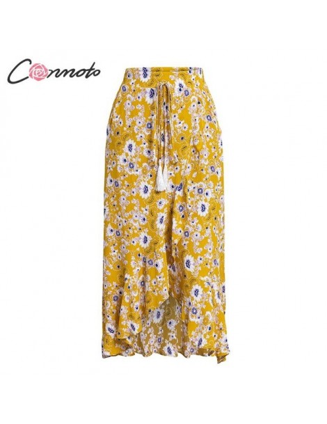 Skirts Long Yellow Beach Bohemian Women Skirt Split Ruffle Summer 2019 Tassel High Waist Skirts Casual Female Skirts - YELLOW...