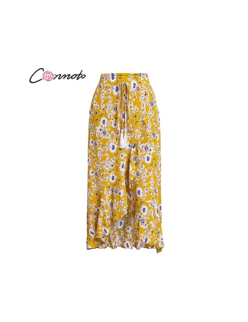 Skirts Long Yellow Beach Bohemian Women Skirt Split Ruffle Summer 2019 Tassel High Waist Skirts Casual Female Skirts - YELLOW...