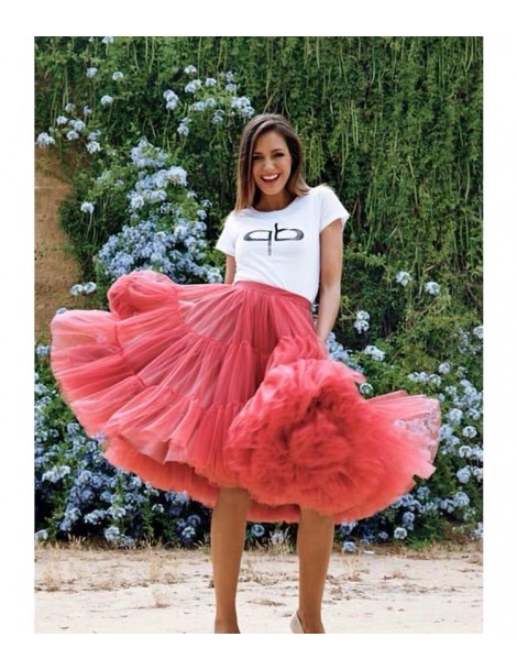 Skirts 2019 Pretty Puffy Teal Midi Tulle Skirts Women Elastic Fashion Bridal Bridesmaid Tulle Skirt Ruffles Tutu Saias - Gray...