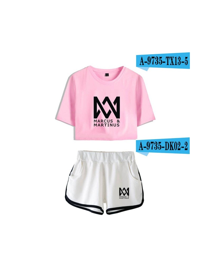 Marcus and Martinus Sexy Two Piece Sets Soft T-shirt and Elastic Shorts Kpop 2018 New Sexy Style Fashion Girl Sets - p-w - 4...