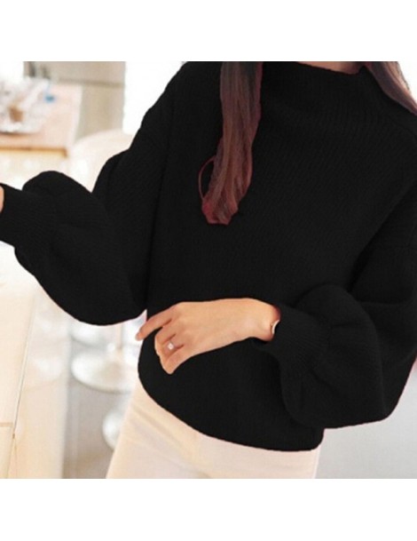 Pullovers 2018 Autumn Lantern Sleeve Half Turtleneck Lady Female Tops Women Sweater Clothes New Fashion Korean New - Black - ...