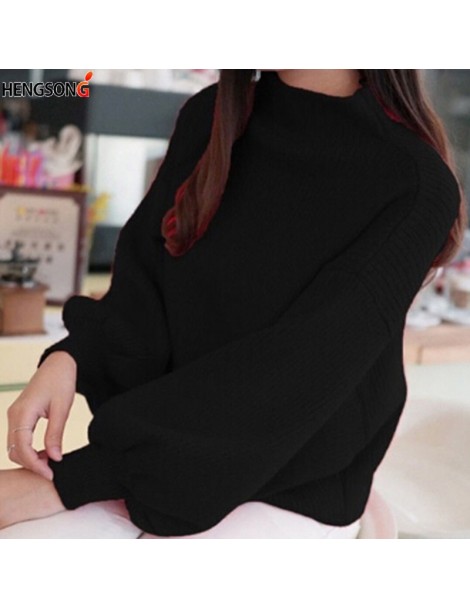 Pullovers 2018 Autumn Lantern Sleeve Half Turtleneck Lady Female Tops Women Sweater Clothes New Fashion Korean New - Black - ...