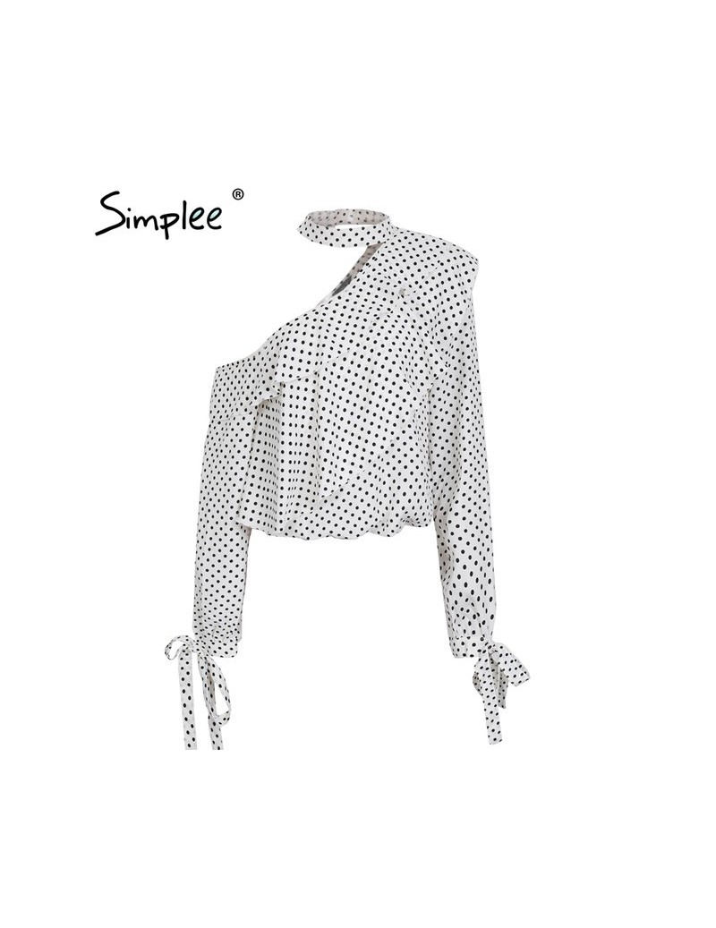 One shoulder polka dot blouse shirt Retro ruffle lantern sleeve chiffon blouse Sexy summer bow women blouses 2018 - White - ...