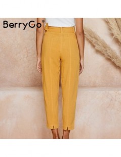 Pants & Capris Elegant sash belt women pants High waist buttons office ladies autumn work pants Chic yellow pocket female tro...