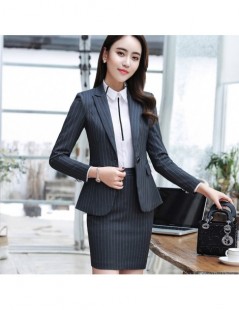 Skirt Suits 2018 Spring new fashion stripe skirt suit Business formal long sleeve slim blazer and skirt office ladies plus si...