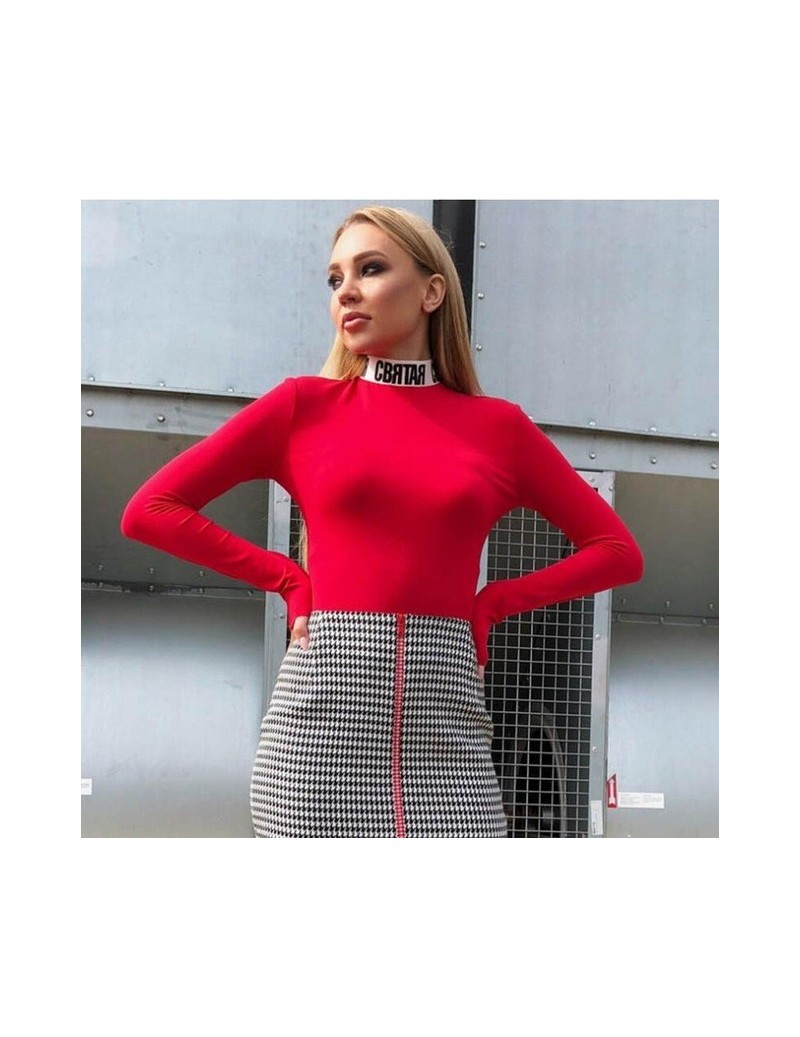 cotton long sleeve high neck letters print patchwork bodysuit 2018 autumn winter women fashion body - photo color - 4V306403...