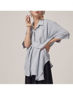 Blouses & Shirts Summer Casual Striped Women's Blouse Lapel Half Sleeve Irrergular Button Loose Long Female Top Clothing 2019...