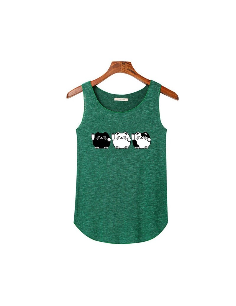 Tank Tops 2017 New Spring Summer Super Cute Three Cat Printing Tank Tops Women Sleeveless O-neck Slim T Shirt Ladies crop top...