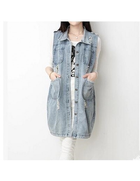 Vests & Waistcoats 2018 New Spring brand high-quality in hole Pockets Cowboy turn-down collar sleeveless Long Loose Coat Wome...