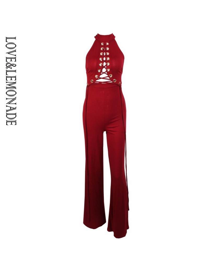 Red Metal Ring Tie Open Back Jumpsuit LM0393 - 4M3947240350