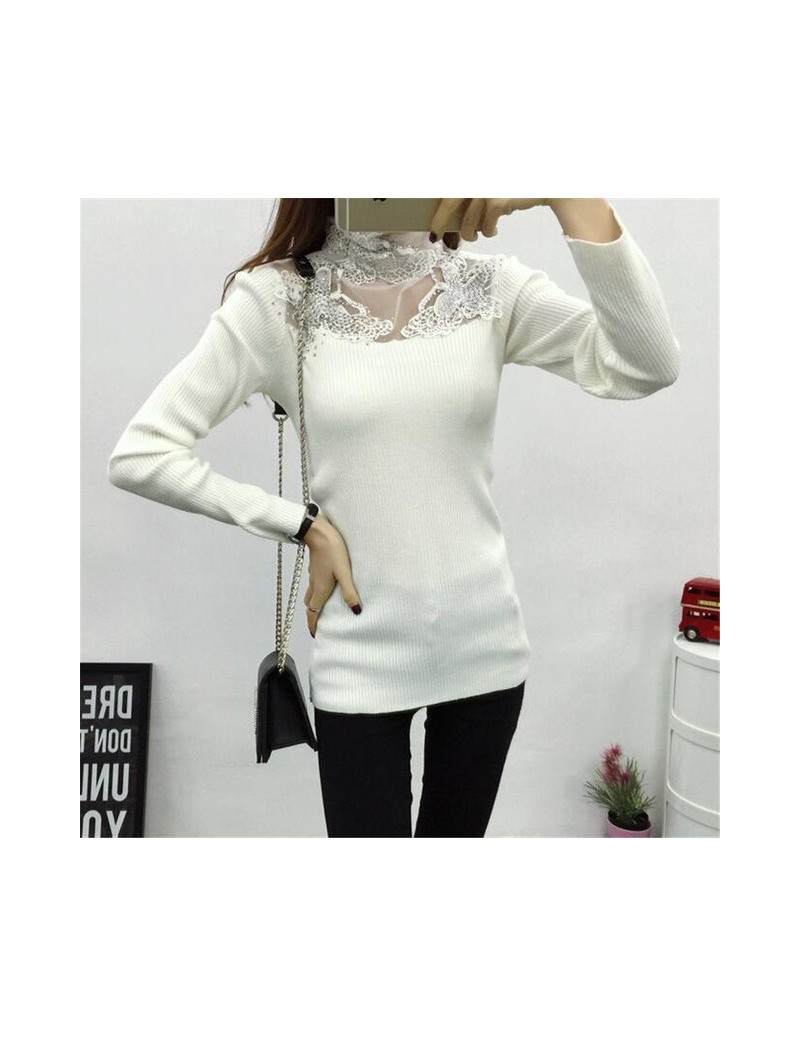 Pullovers New Women Turtleneck Sweater Autumn Winter Mesh Patchwork Knitted Pullovers Flowers butterfly Basic Sweaters Female...