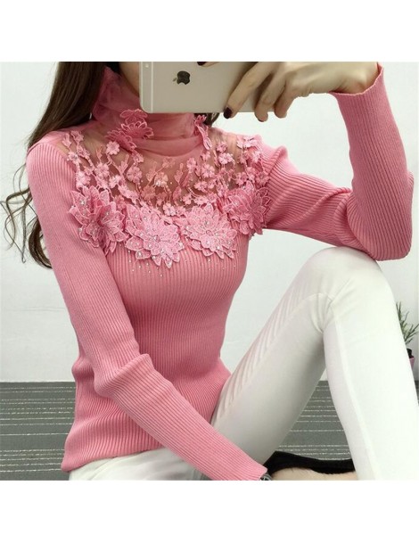 Pullovers New Women Turtleneck Sweater Autumn Winter Mesh Patchwork Knitted Pullovers Flowers butterfly Basic Sweaters Female...