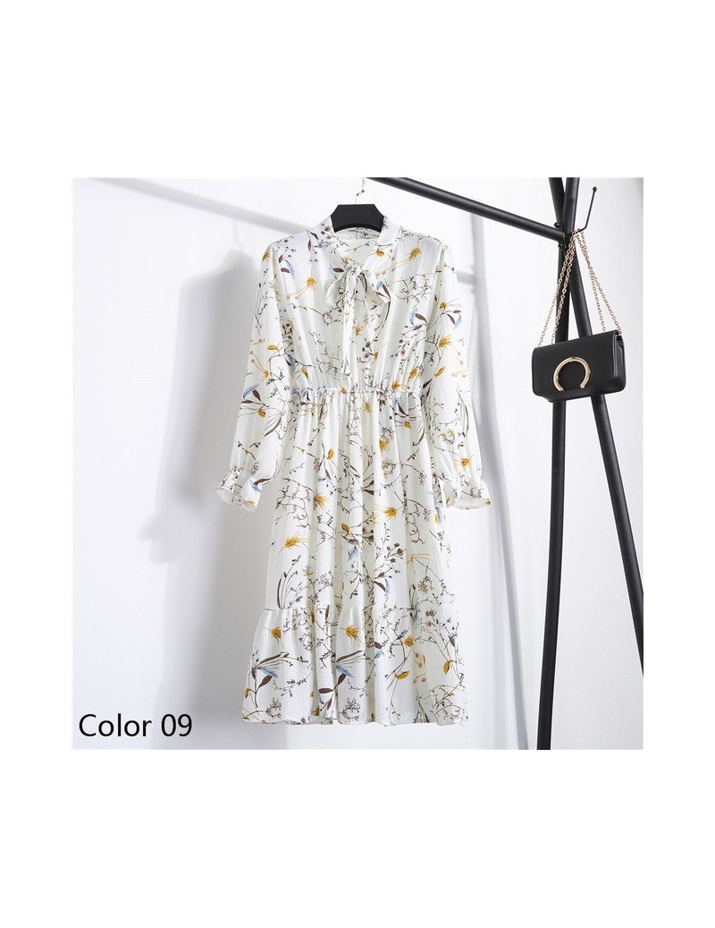 Dresses Chiffon High Elastic Waist Party Dress Bow A-line Women Full Sleeve Flower Print Floral Bohemian Dress Female Vestido...