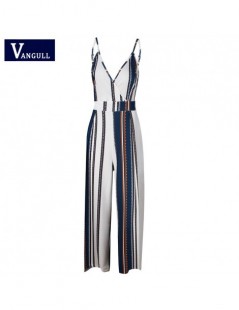 Jumpsuits Sexy Deep V Neck Jumpsuit Women Jumpsuit Spaghetti Strap Sleeveless Striped Casual Party Wide Leg Pants Outfits 201...