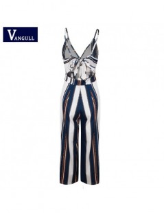 Jumpsuits Sexy Deep V Neck Jumpsuit Women Jumpsuit Spaghetti Strap Sleeveless Striped Casual Party Wide Leg Pants Outfits 201...
