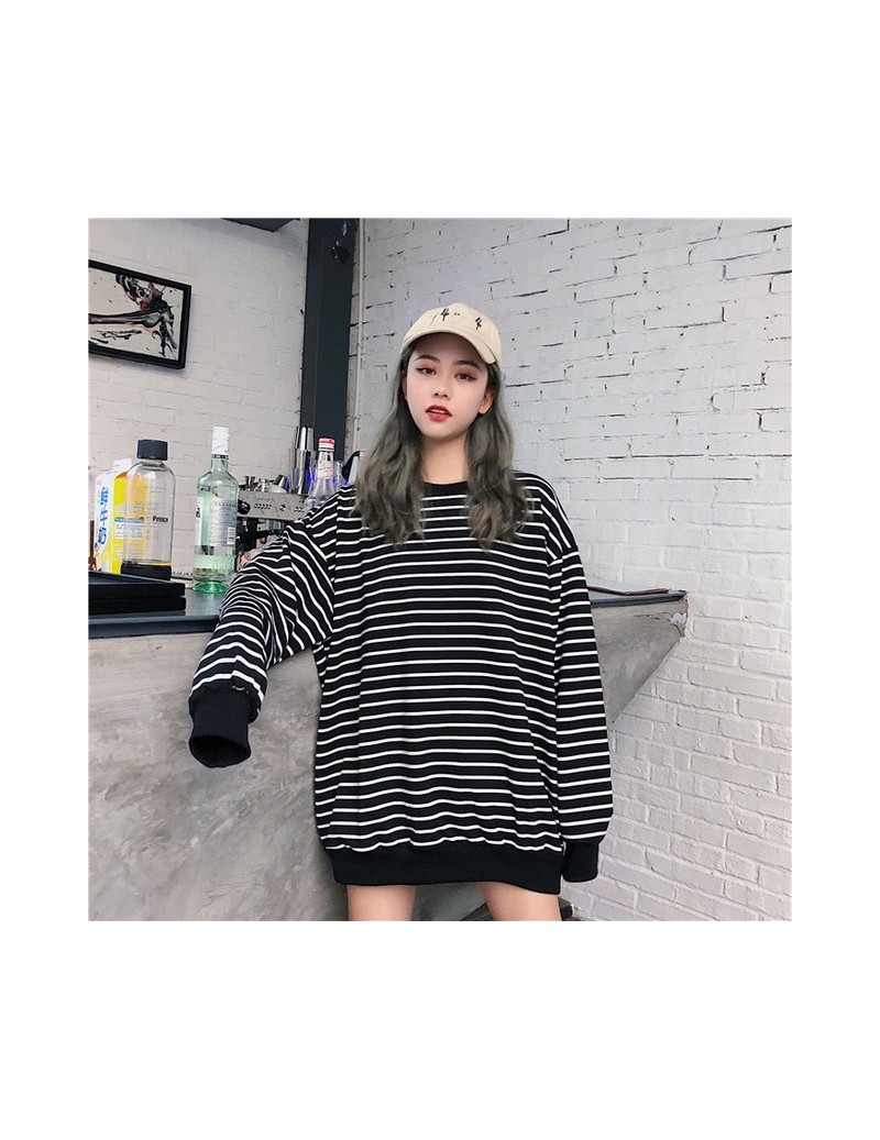 Hoodies Women 2019 O-Neck Striped Loose All-match Korean Style Harajuku Soft Trendy Sweatshirts Womens Retro Full Pullovers ...
