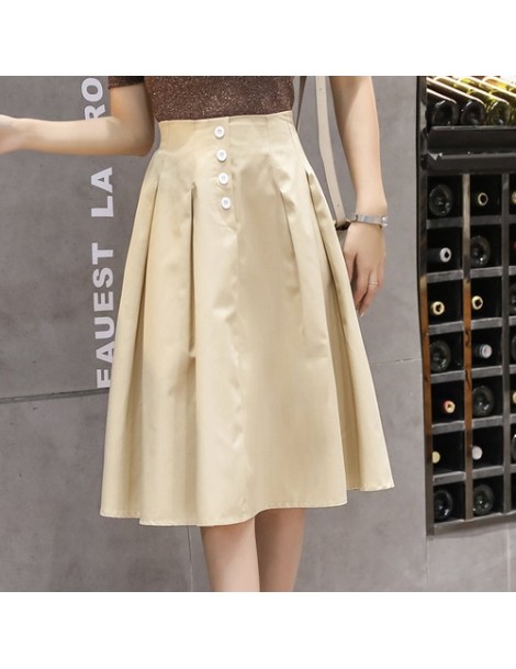 Skirts Midi Skirt Button Front High Waist A Line Knee Length Women Skirts Elegant Korean Ladies Yellow Green Blue Black Skirt...