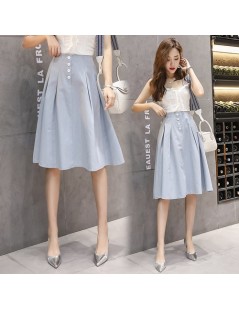 Skirts Midi Skirt Button Front High Waist A Line Knee Length Women Skirts Elegant Korean Ladies Yellow Green Blue Black Skirt...