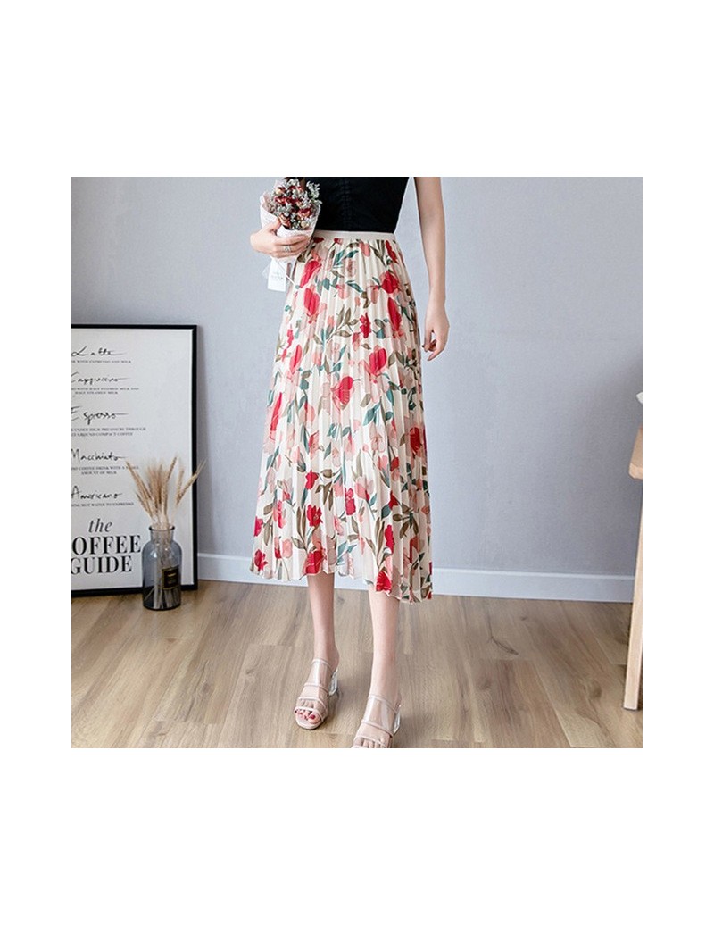 2019 Printed chiffon Skirts Womens Autumn Summer High Waist Pleated Skirt Plus Size Harajuku Ladies Long Skirt jupe femme - ...