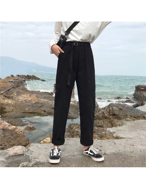 Pants & Capris Pants Women 2019 Retro Solid Colour High Drawstring Waist Long Trousers Womens Simple All-match Korean Style C...