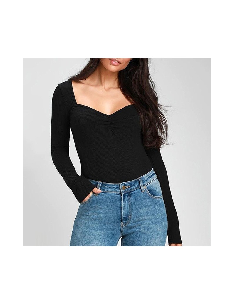 Casual Knitted Women One-piece Long-sleeved Polyester Knit Stretch Shirt Bottoming Women's 2019 Autumn Hot New Skinny Bodysu...