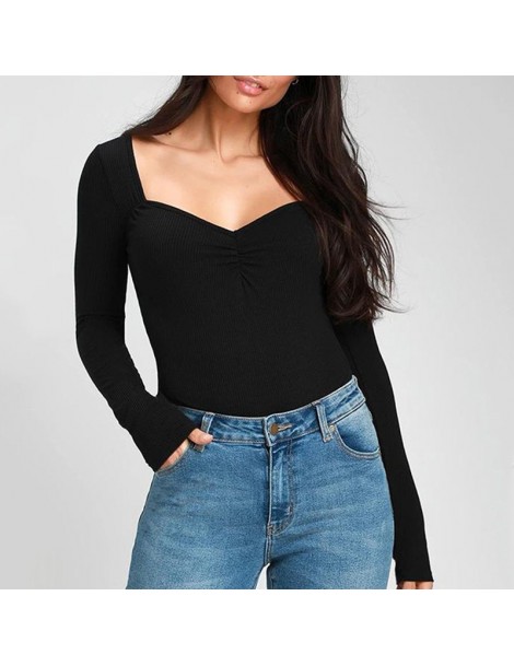 Bodysuits Casual Knitted Women One-piece Long-sleeved Polyester Knit Stretch Shirt Bottoming Women's 2019 Autumn Hot New Skin...