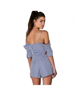 Rompers 2019 Fashion Playsuit Women Casual Off-shoulder Striped Button Playsuit Preppy Backless Cute Straps Summer Playsuit -...