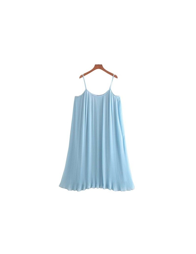 Dresses women casual basic solid midi dress spaghetti strap female chic mid calf dresses straight vestidos QC370 - blue - 434...