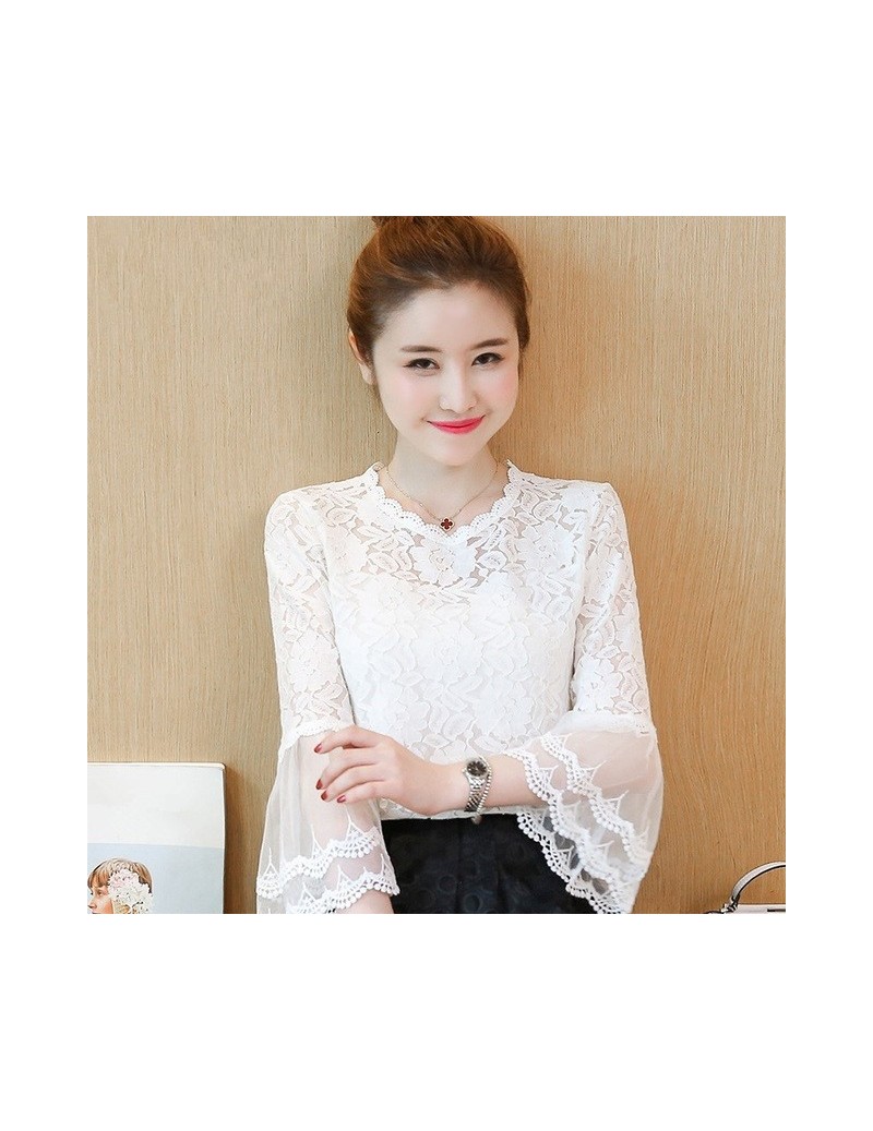Blouses & Shirts S-2XL Korean Fashion Mesh Lace Blouse Spring Flare Sleeve Patchwork Women Blusas Casual Elegant Female Shirt...