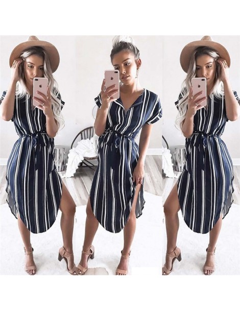 Dresses Women Dress Summer 2018 Elegant Striped Print Vintage Midi Party Dress Fashion Beach Chiffon Dress Sundress Vestidos ...