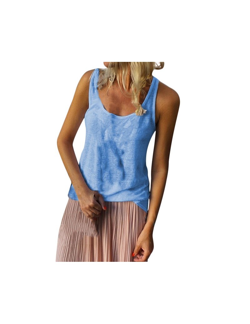 New Arrive 2019 Hot Slae Tank Tops Women'S Summer Casual Sleeveless T-Shirt Solid Summer Tops Haut Femme - Blue - 4441220341...